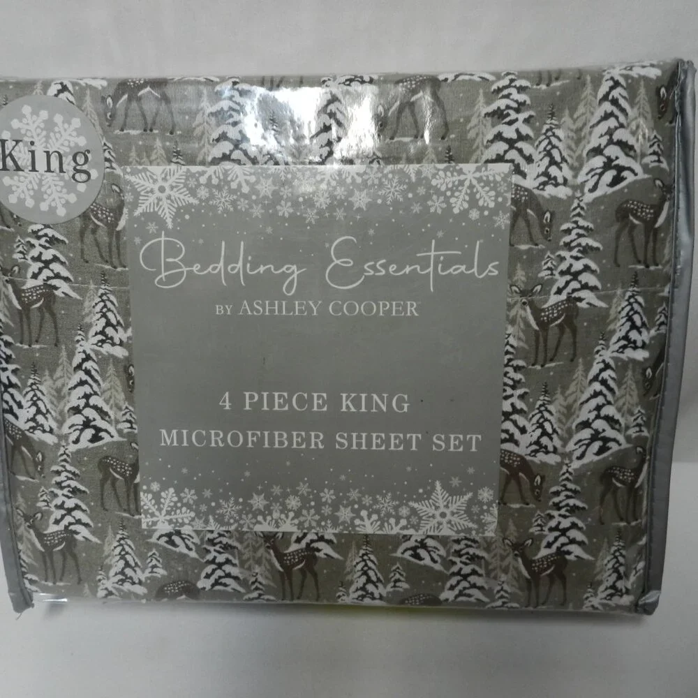 Ashley Copper Winter Deer piece Micro Fiber King sheet set green NEW NWT